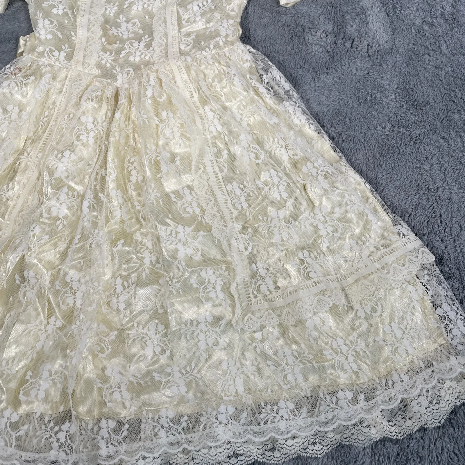 VTG GUNNE SAX Jessica McClintock Lace Ruffled Collar DRESS Size 7 CREAM - Image 5