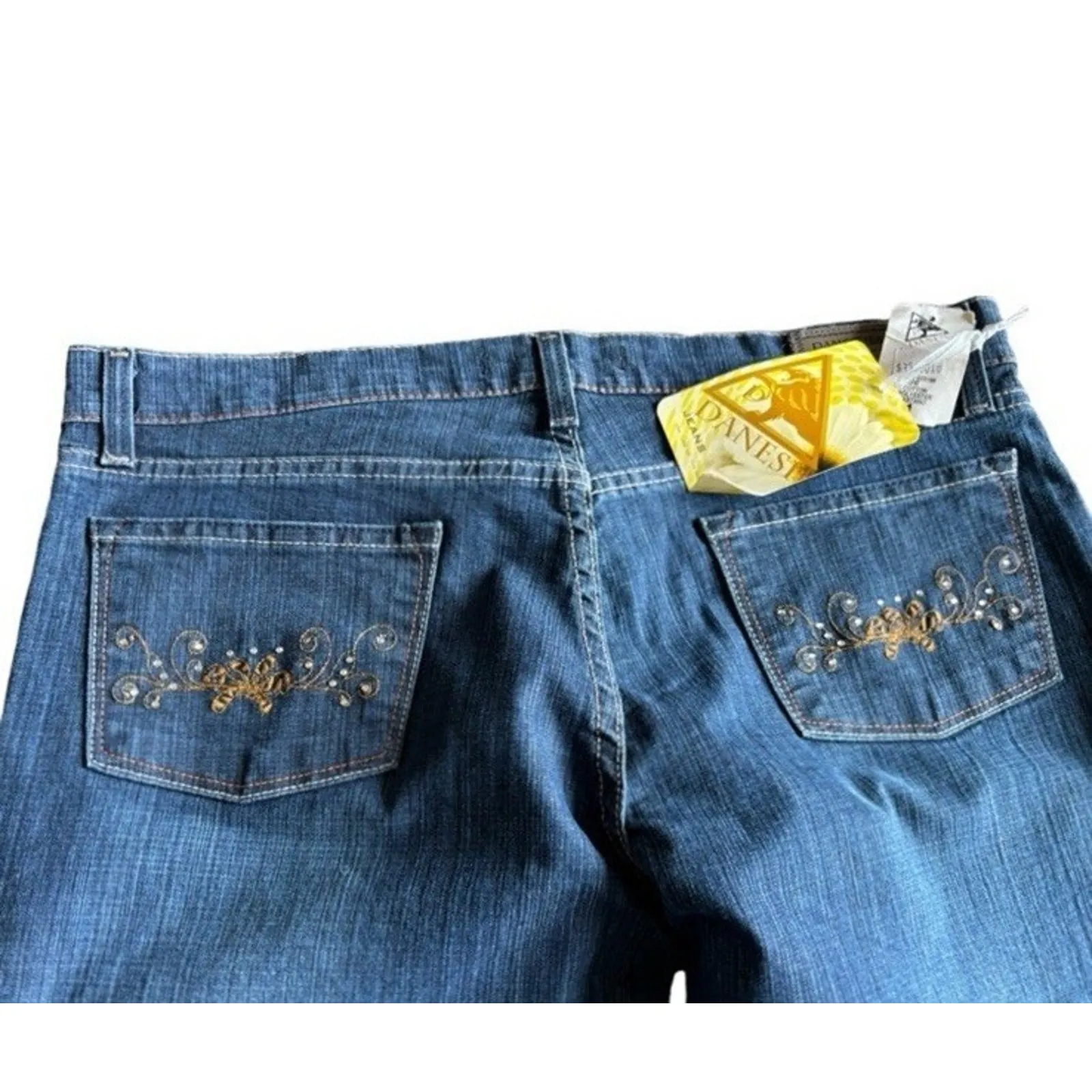 Danesi Mid Wash Flare Jeans Size 11 Embroidered Rhinestone Seat NWT Blue - Image 4