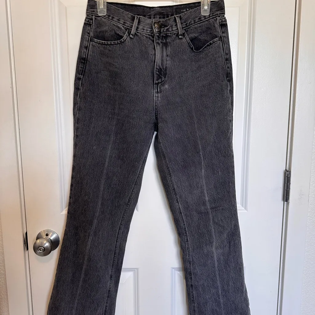 RAG & BONE Dylan High Waist Crop Kick Flare Jeans In Gray Kuro Size 26 - Image 2