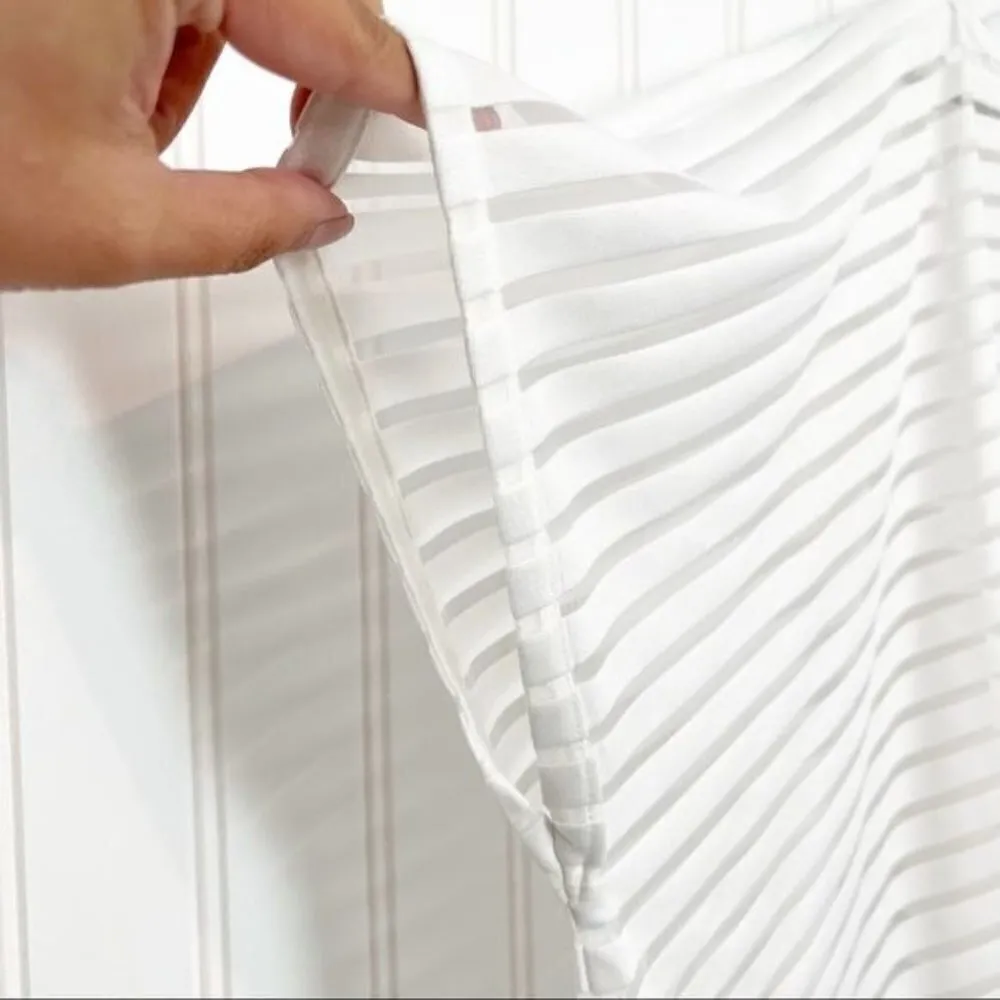 Suki + Solaine Striped Relaxed Short Sleeve‎ Sheer Mesh Blouse Top White Size XS - Image 4