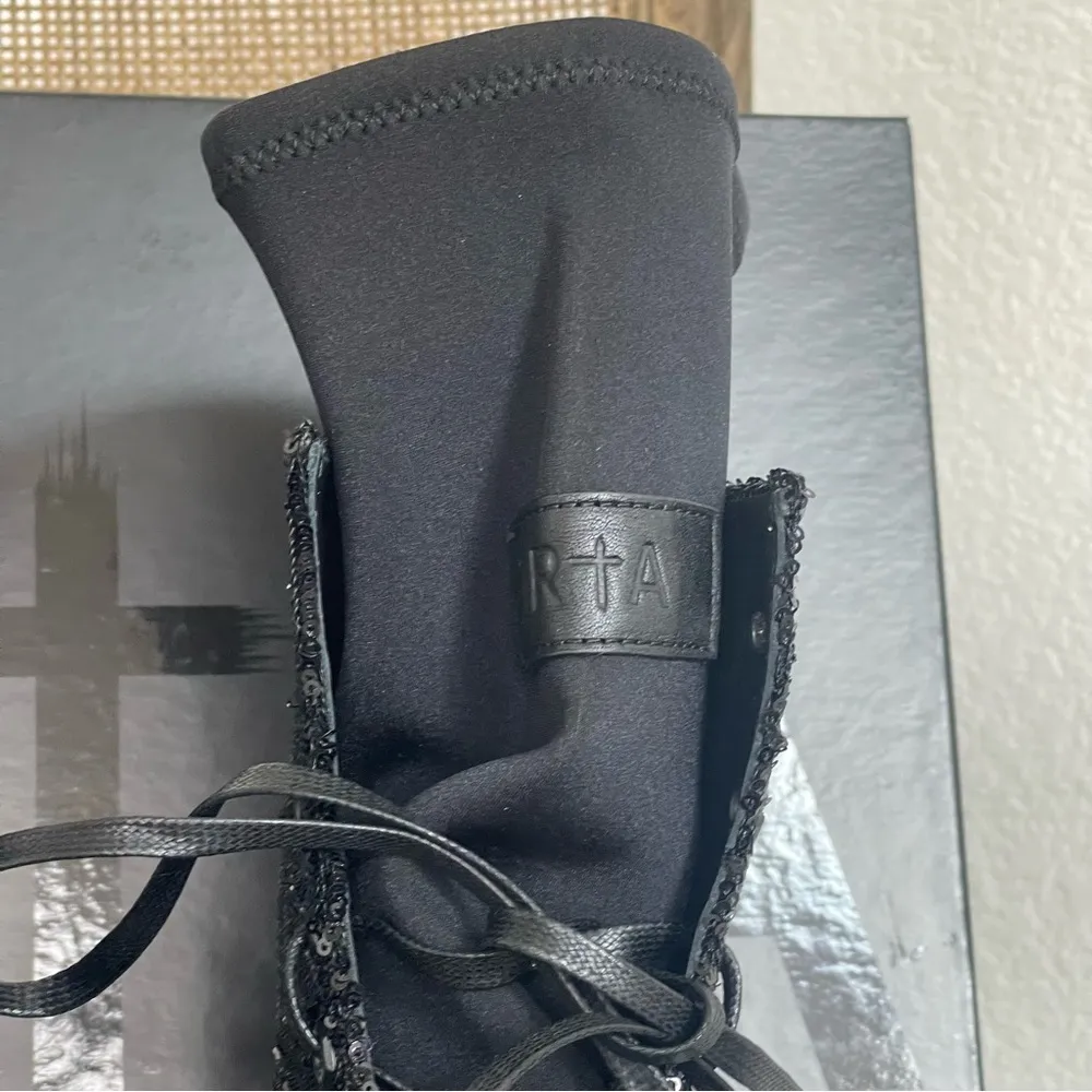 NEW RTA WOMENS COMBATUS BLACK SOCK SEQUIN COMBAT BOOTS SZ 38 8 - Image 7