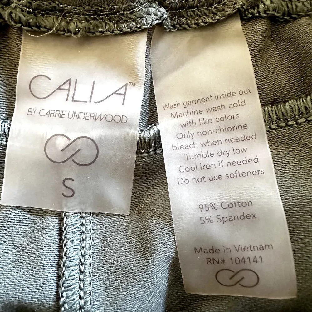 Calia Casual Shorts Zipper Pockets Drawstring Elastic Waist Olive Green Small - Image 2