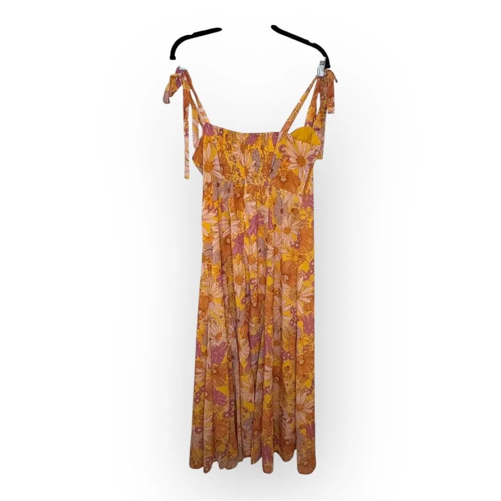 Hello Molly Orange Floral Maxi Dress Tie Strap Boho Vacation Resort NWT Large - Image 4