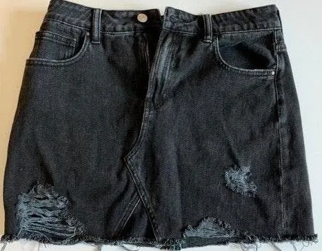 Distressed Black Denim Skirt - Image 4