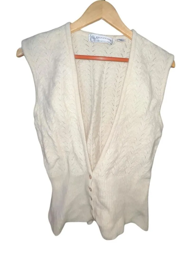VTG 1970s Evan-Picone Angora Wool Knit Button Sweater Vest Hong Kong Medium - Image 1