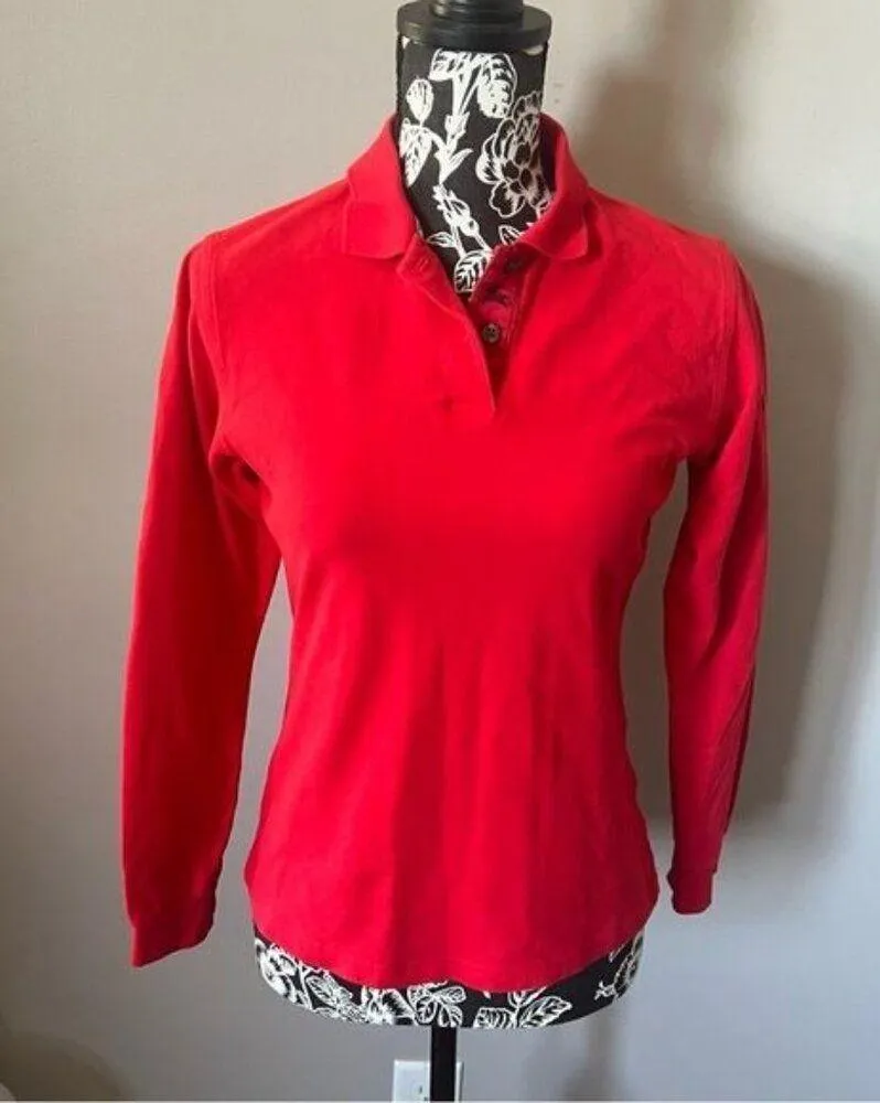 Burberry Golf Polo Shirt Top Long Sleeve Red Small - Image 2