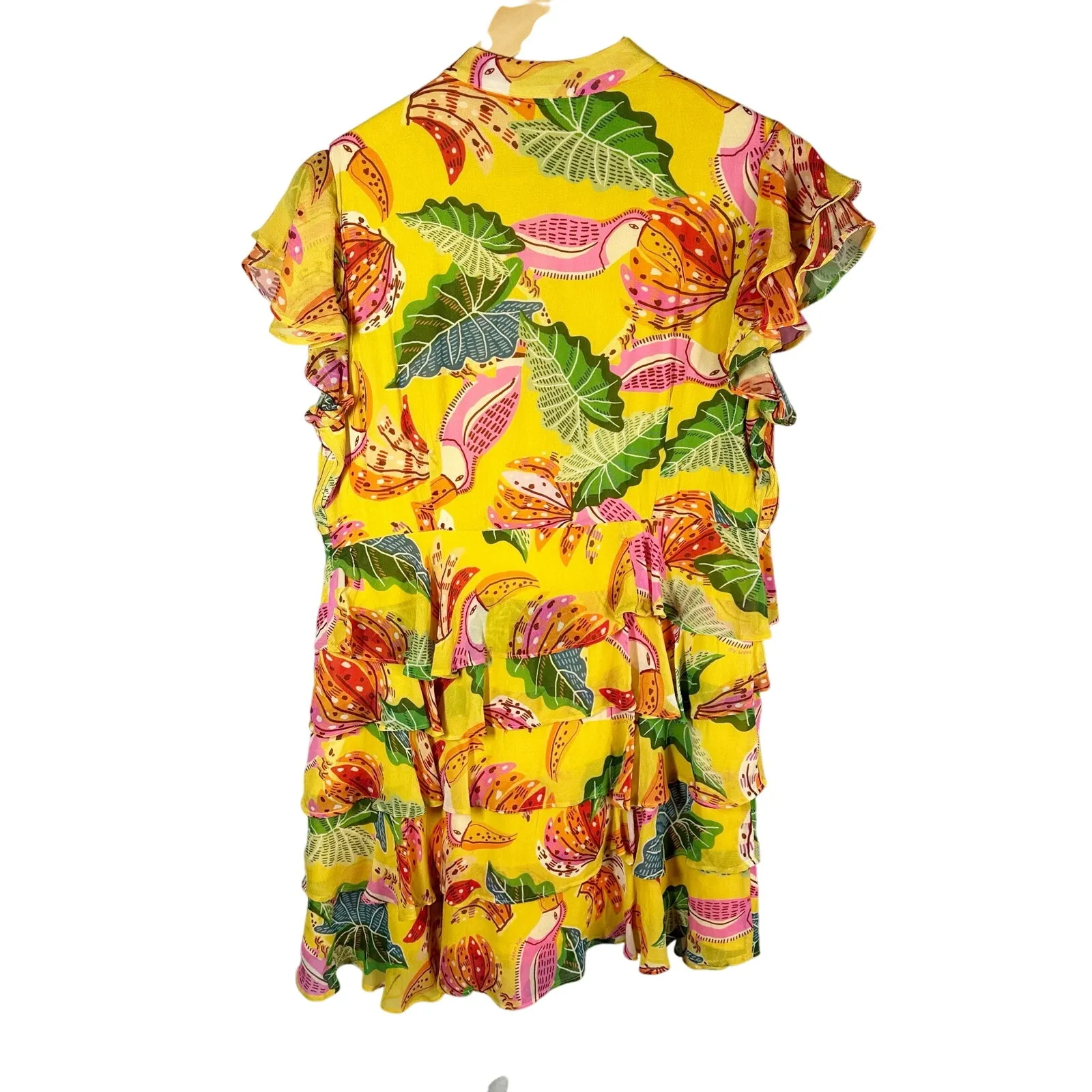 FARM RIO Beaks & Bananas Ruffle Flowy Casual Summer Mini Dress Small - Image 3