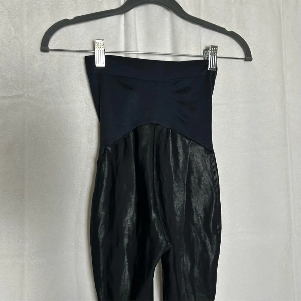 Spanx Black Mama Maternity Faux Leather High Waist Full Belly Panel Leggings - Image 4