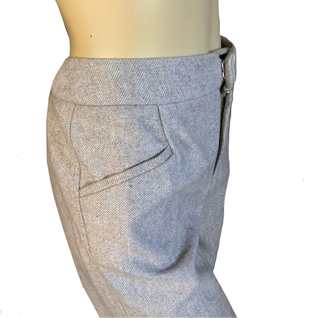 HAUTE COUTURE BEIGE HERRINGBONE PATTERN WIDE LEG GAUCHO PANTS (S) - Image 6