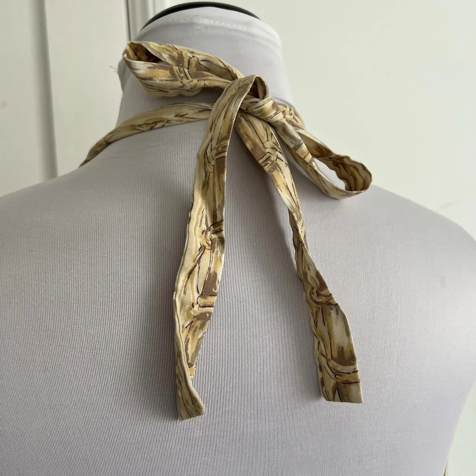 Vintage Halter Sun Dress Geometric Print Pockets Cotton Pinup Fit & Flare 50s XS Brown - Image 9