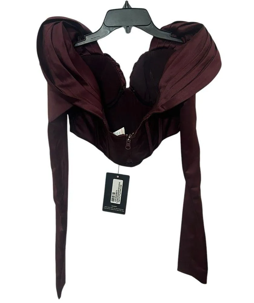 PrettyLittleThing Plum Premium Constructed Satin Bardot Corset Top NWT size 4 - Image 4