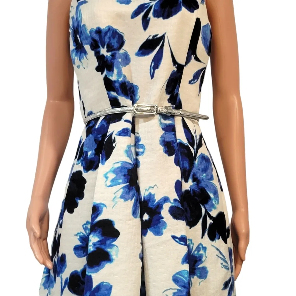 Eliza J Floral Pleated Fit n Flare Belted Mini Dress Sz 8 - Image 4