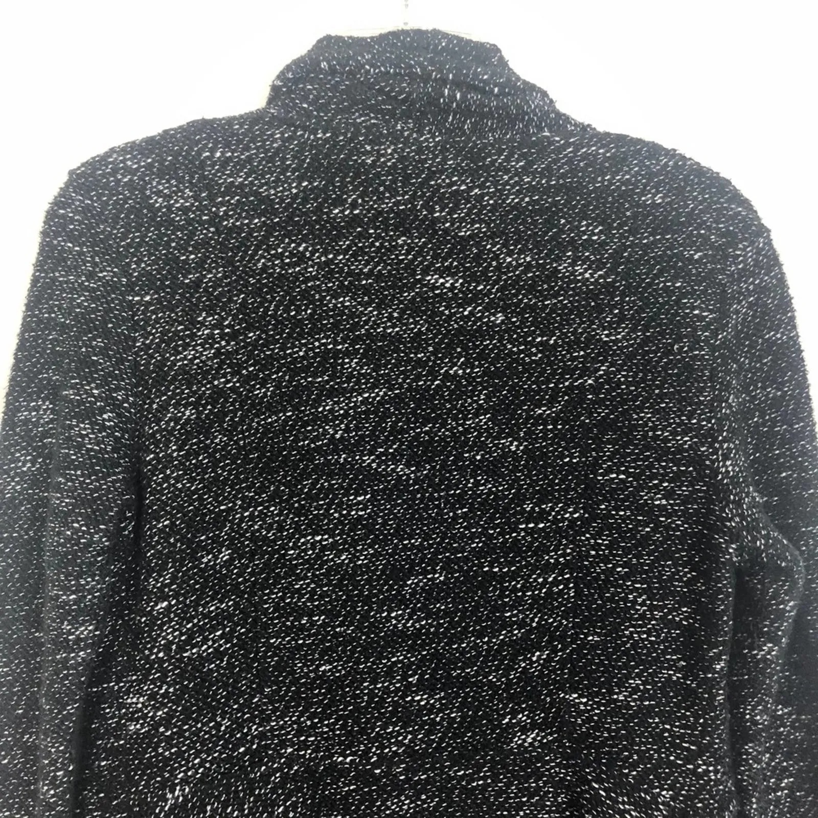 BNCI by Blanc Noir Tweed Drape Front Shawl Collar Cardigan Sweater Size Small Black - Image 9