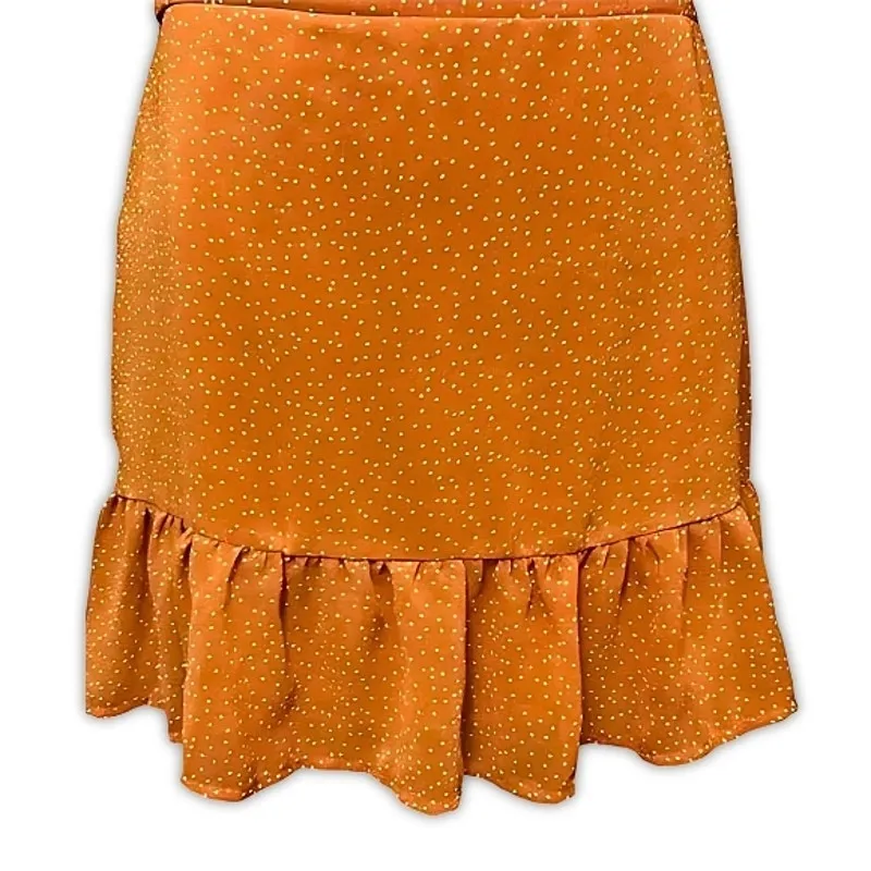 Cotton On Bottom Mini Skirt Polka Dot Pull-On Lined Flirty Ruffle Orange W US L - Image 4