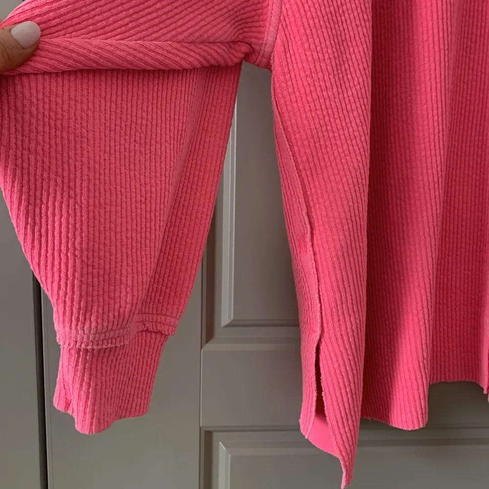 AERIE PINK RIBBED V NECK PULLOVER XL - Image 5