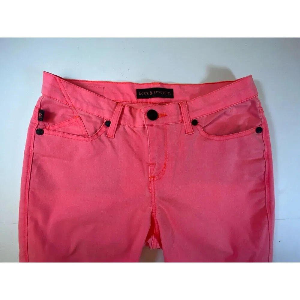 Rock & Republic Jeans Womens 8‎ Pink Cropped Skinny Stretch Medium Wash Mid Rise - Image 2