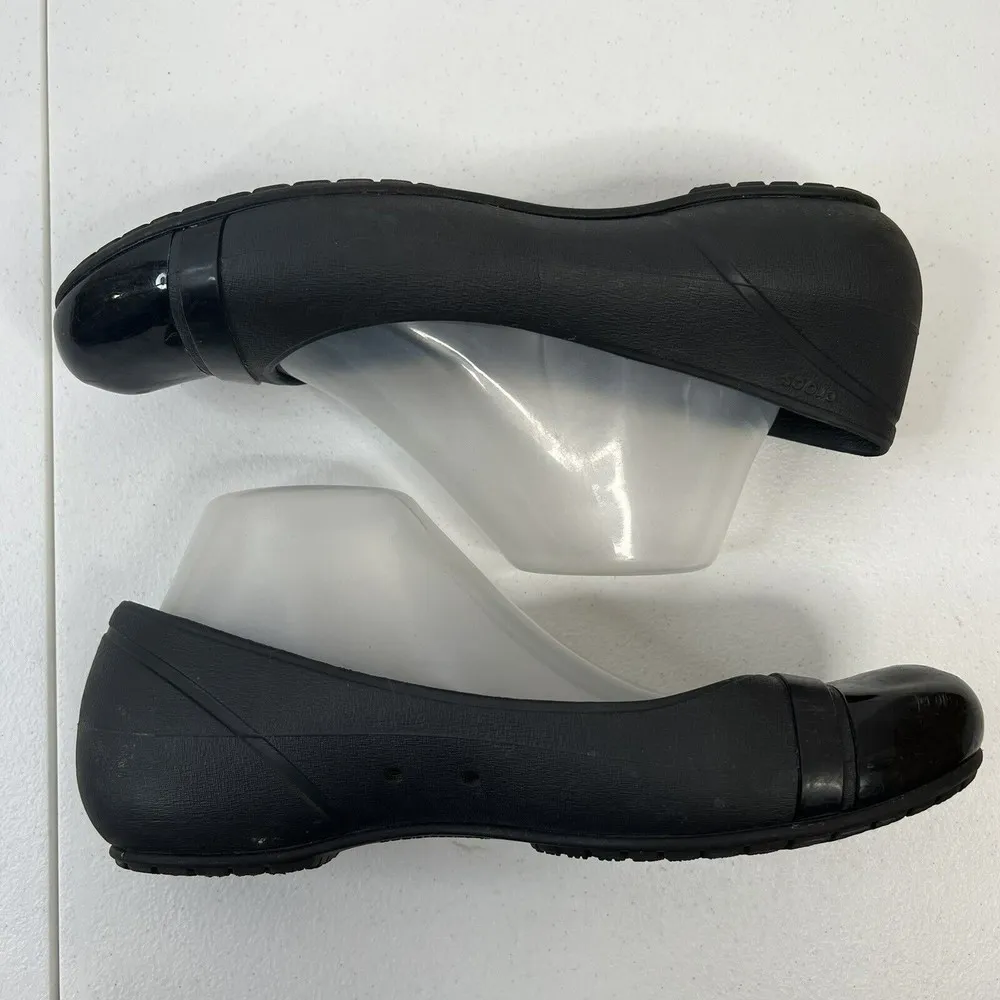 Crocs Womens Sz 10 Ballet Flats Shiny Cap Toe Black Slides Slip On Comfort Shoes - Image 4