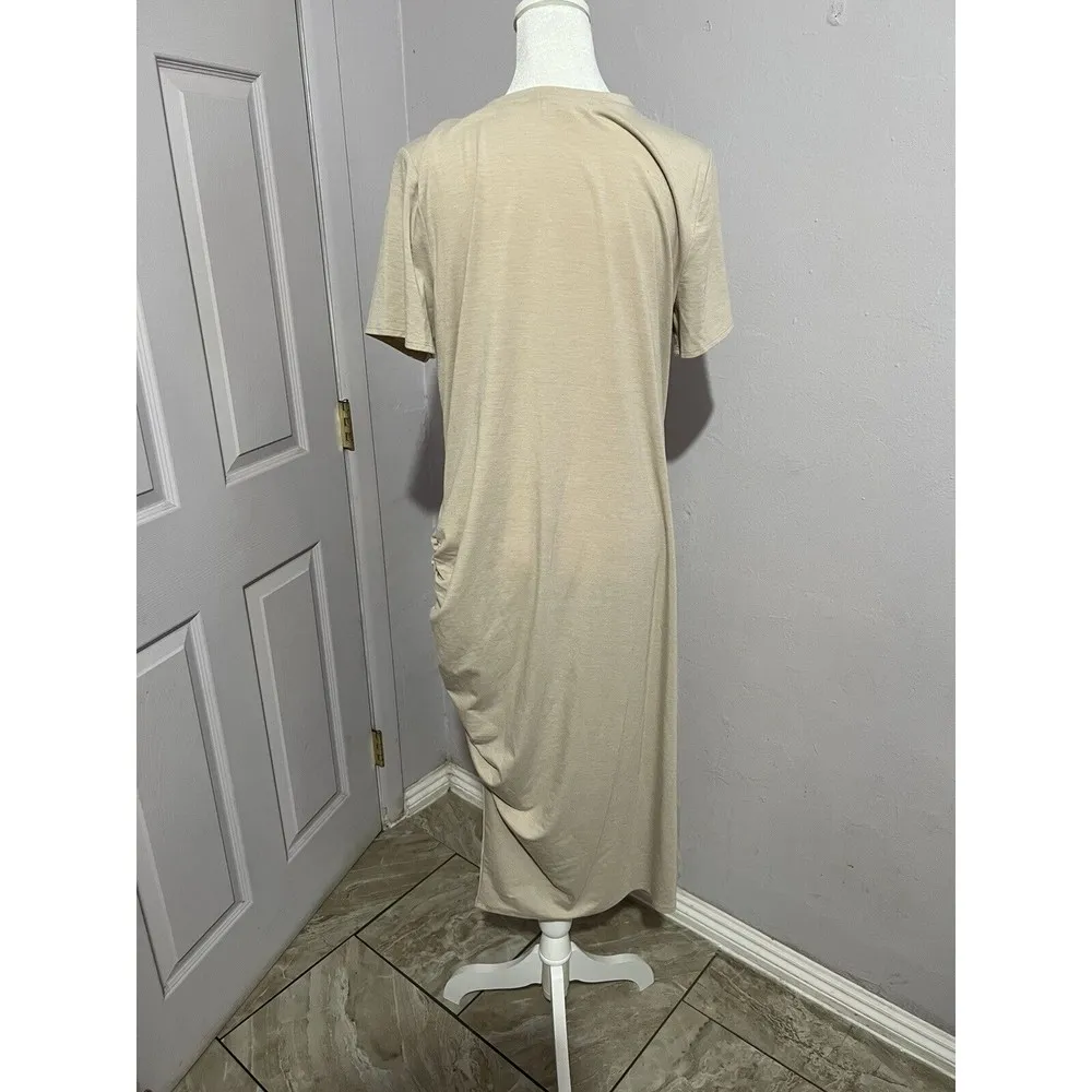 Treasure & Bond Tan Short Sleeve T-Shirt Cinched Maxi Dress Size XL - Image 4