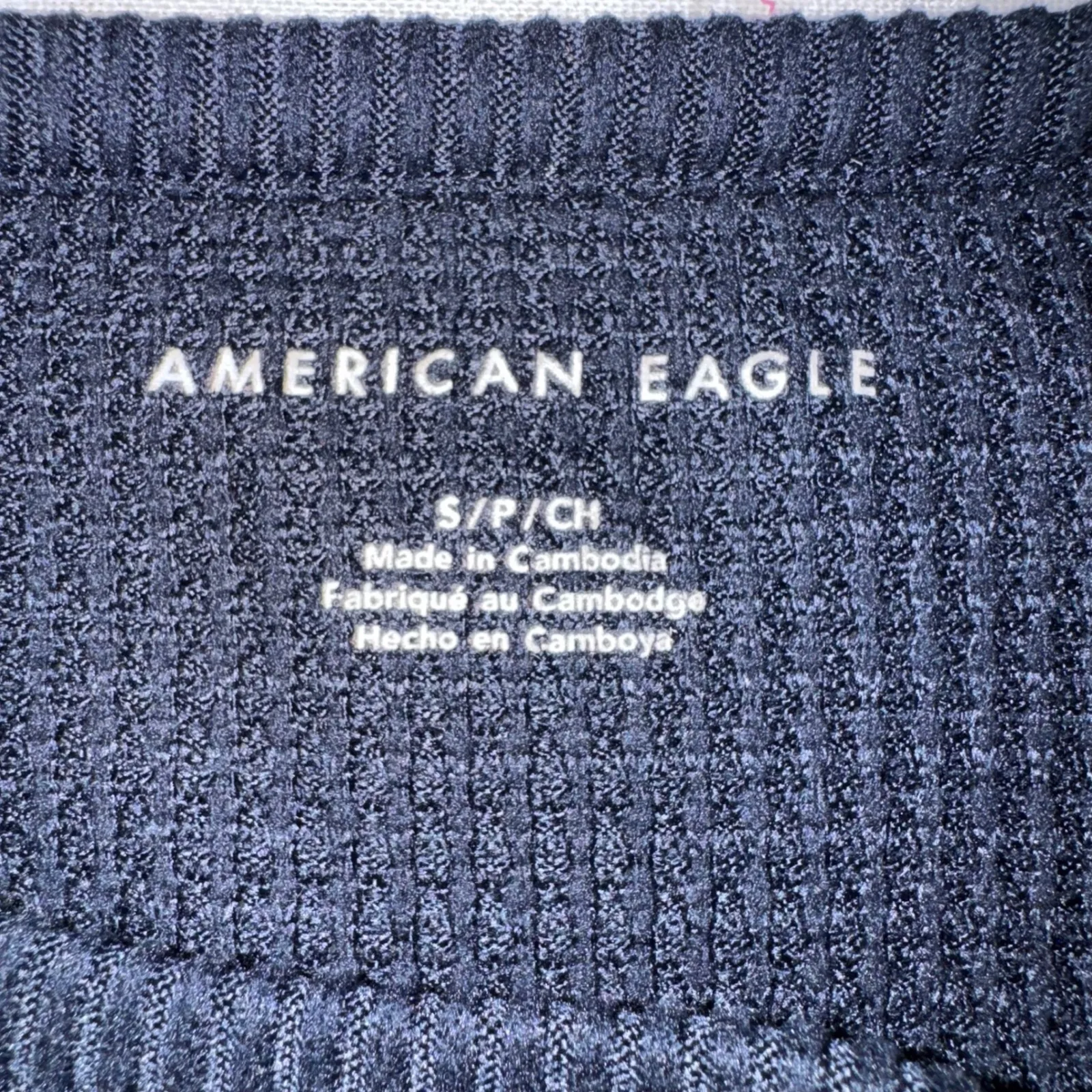 American Eagle Outfitters Navy‎ Blue Waffle Knit Long Sleeve Top Women's S - Image 4