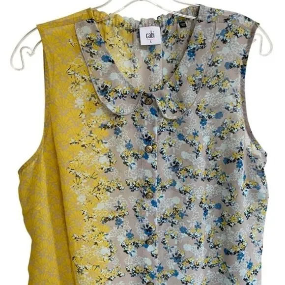 CAbi Offsides 50/50 Floral Mixed Print Sleeveless Blouse Button Up #5221 L - Image 5