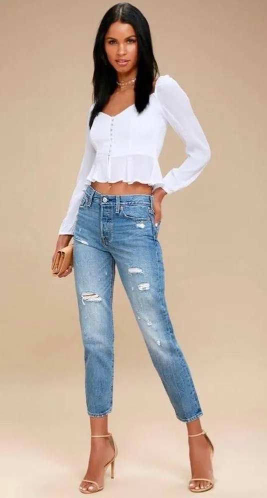 Levi's Wedgie Button Fly Jeans Mid Rise Distressing size 24 - Image 2