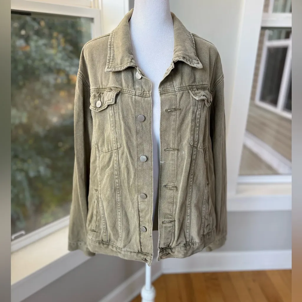 Boohoo Khaki Tan Olive Denim Jean Jacket Size 10 - Image 6