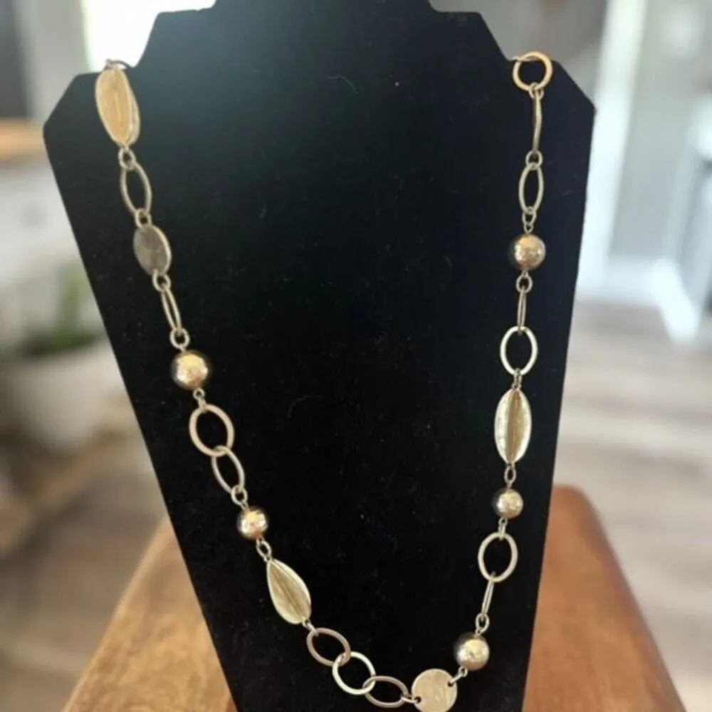 Chico’s Long Chunky Chain Gold Tone Beaded Necklace Hammered‎ Business Office - Image 2