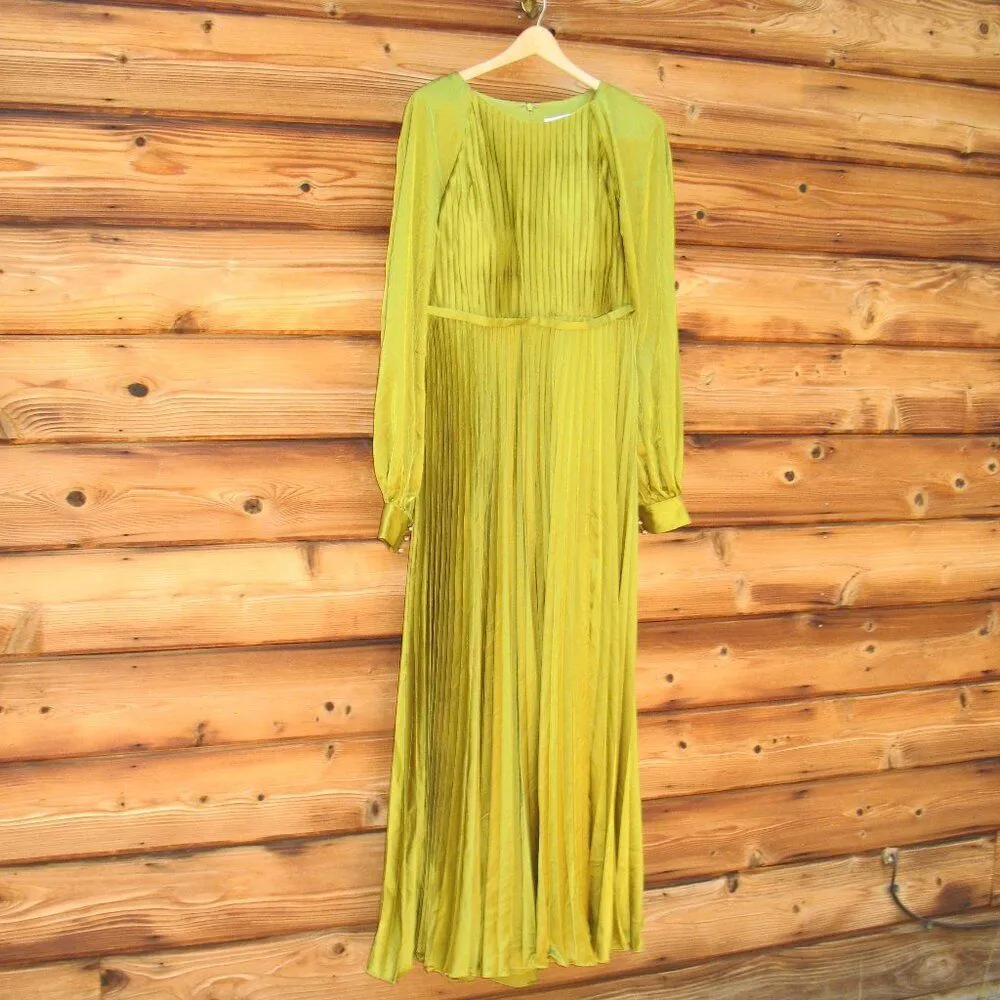 MAC DUGGAL 26950 Green Pleated High Neck Raglan Long Sleeve Side Slit Gown - Image 7