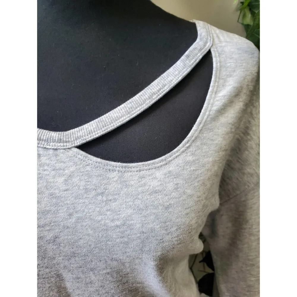 Xersion Women Solid Gray Polyester Cold Shoulder Sleeve Knee Length Dress Size L - Image 6