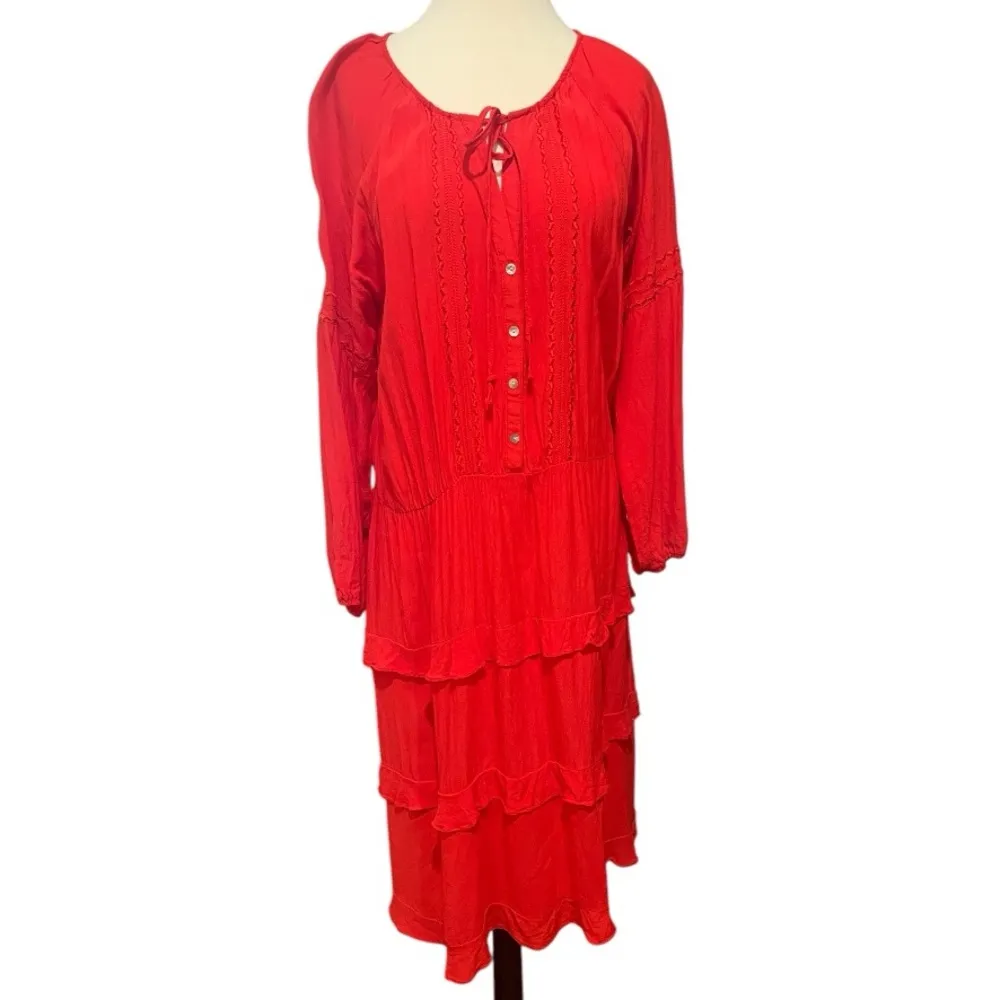 SUNDAY IN BROOKLYN by Anthropologie Red Tiered Boho Peasant Dress Size Large - Image 3