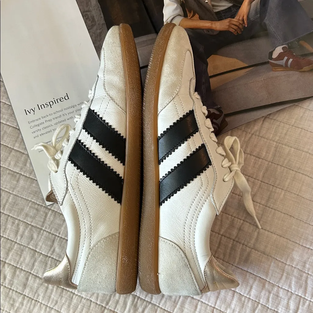 Stefano Lauran white leather suede black stripe sporty low sneakers 41 - Image 8