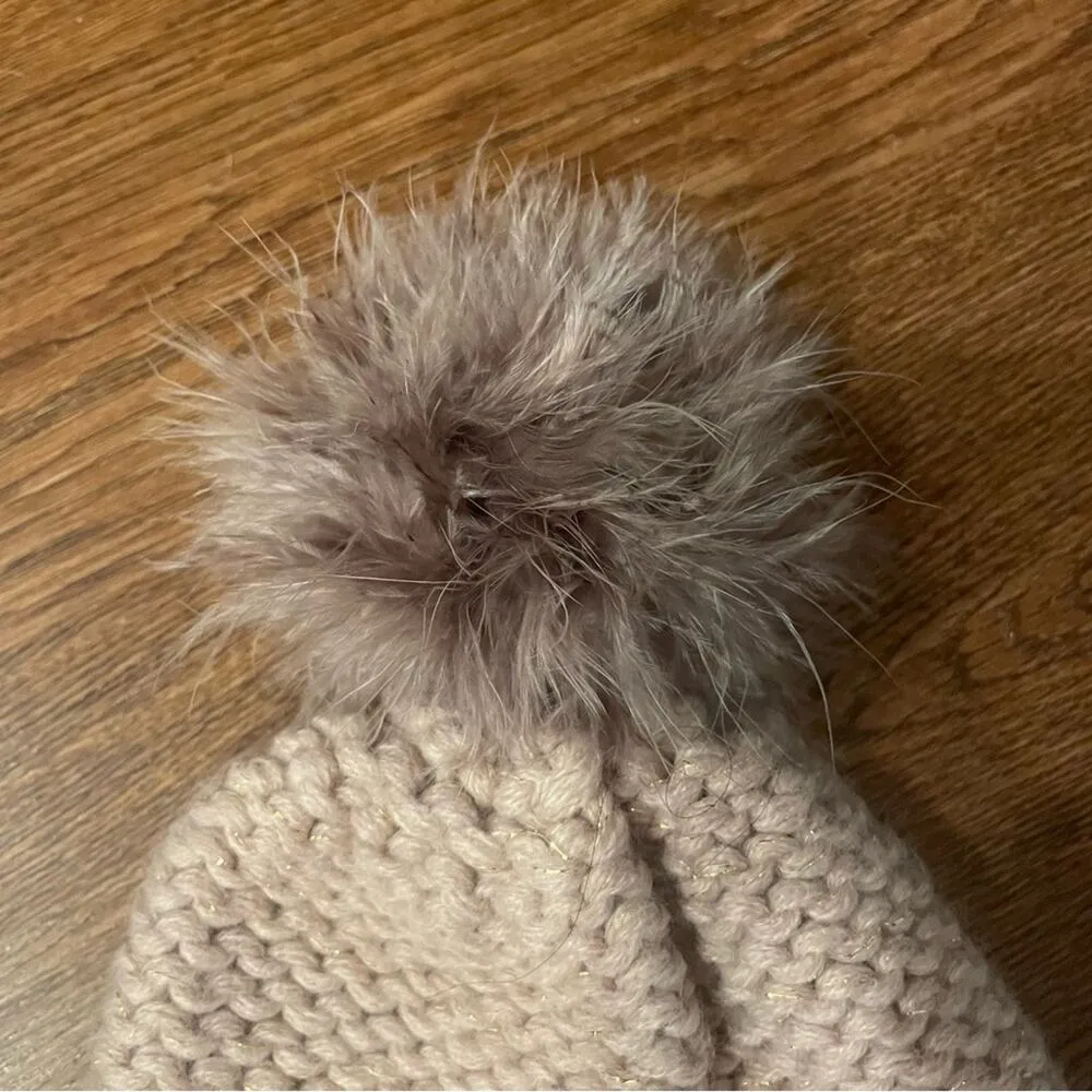 LIMITED EDITION Nude Pink Cozy Knit Beanie with Feather Pom Pom - Image 2