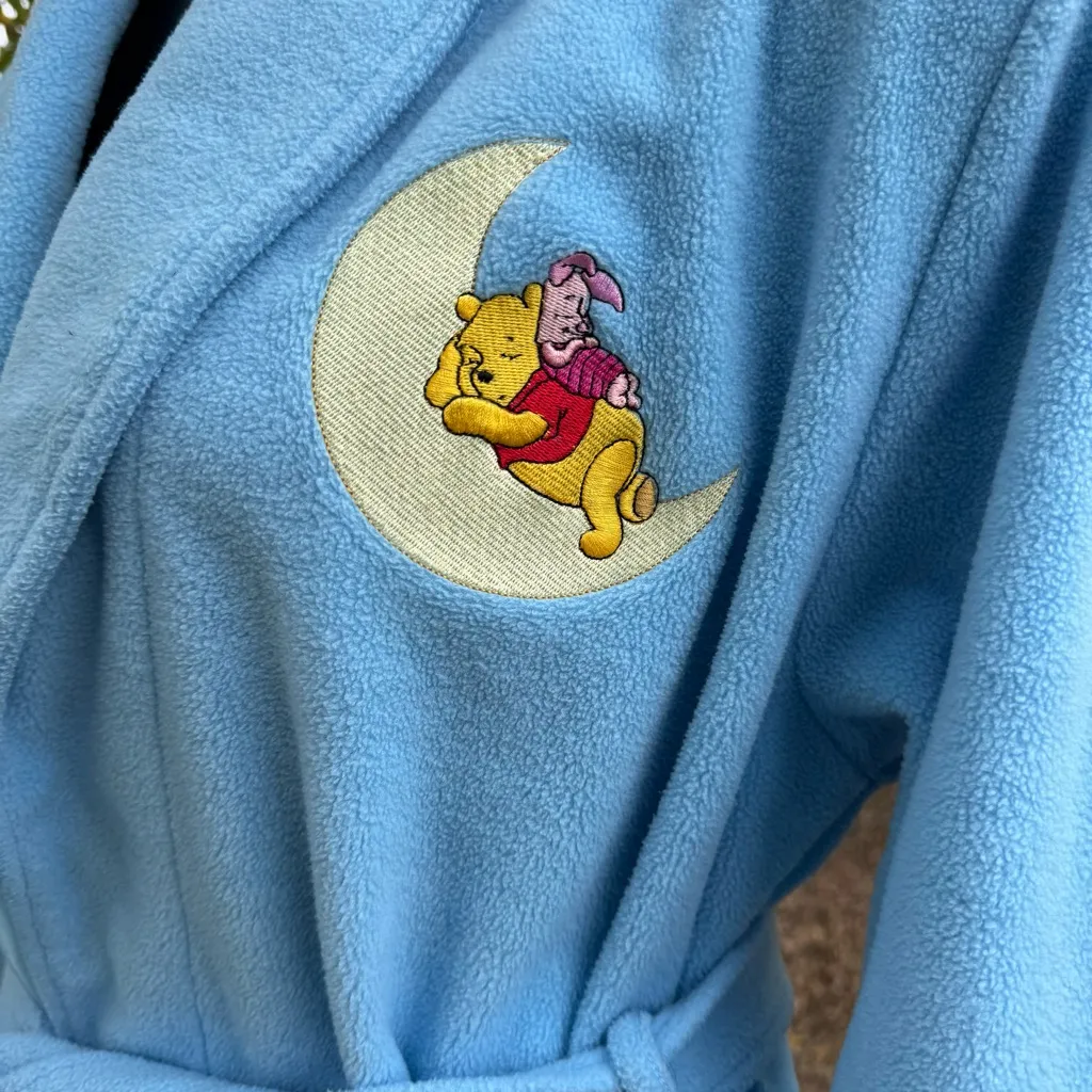 Vintage Disney Winnie the Pooh Piglet Fleece Robe Blue Belted Sleepwear Women’s - Image 2