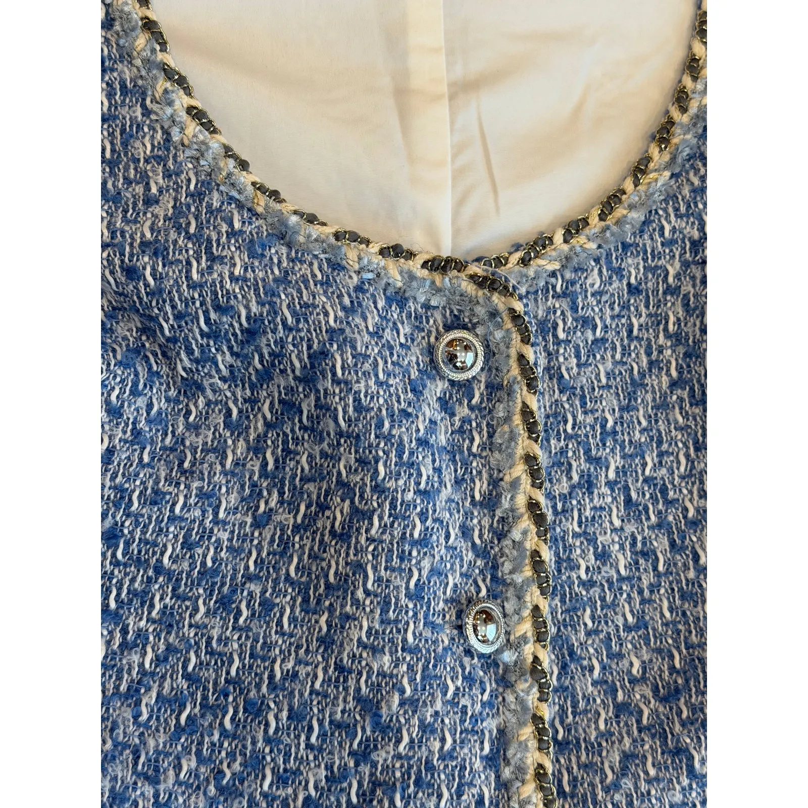 Amanda Uprichard BabyBlue Tweed Braided Trim Womens Romper vsize Small - Image 5