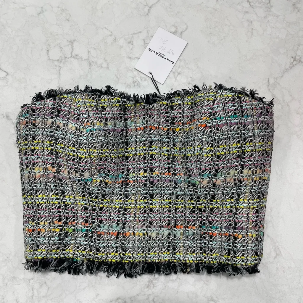 NWT Generation Love‎ Shay Tweed Top in Black Rainbow Sz XS - Image 4