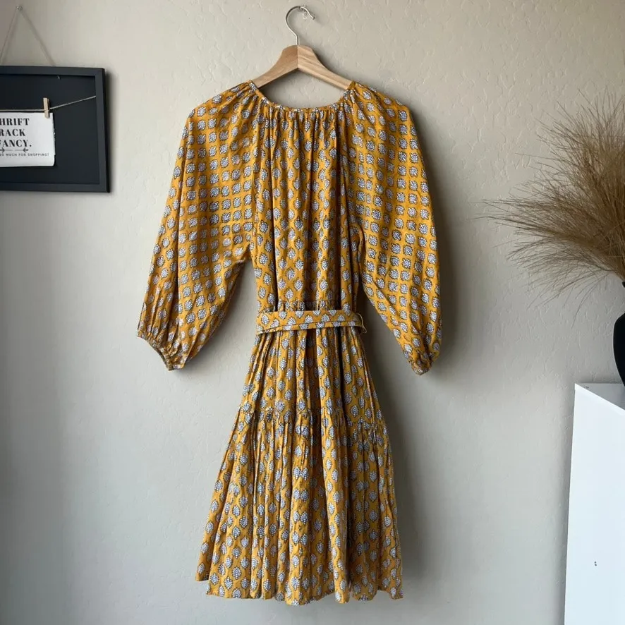 Emerson Fry Dress‎ Clemence Block Print Organic Cotton Belted Mini Dress Size XS Yellow - Image 9