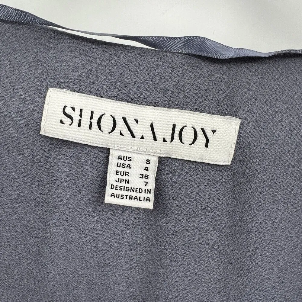 Shona Joy Zephyr Luxe Ruffle Wrap Midi Dress Slate Gray Cap Sleeves Hi-Lo Size 4 - Image 10