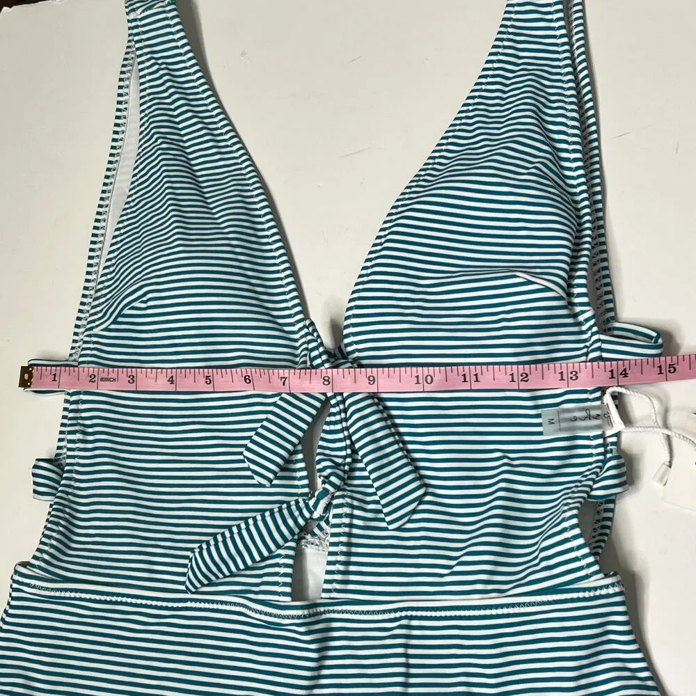Cupshe Plunging Tie Front One Piece Striped Swimsuit Size Medium - Image 5