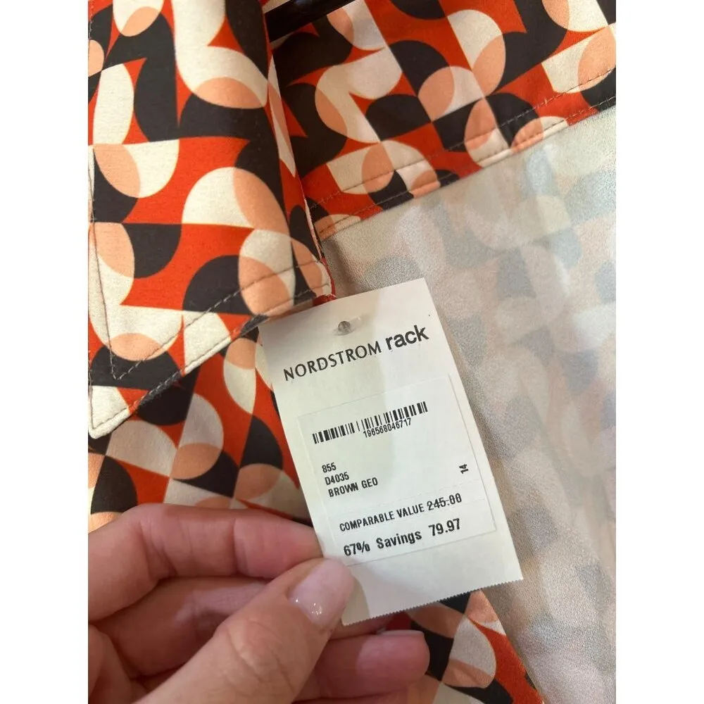 Alexia Admor Paris Surplice Wrap Midi Dress Brown Geo Womens Size Medium - Image 9