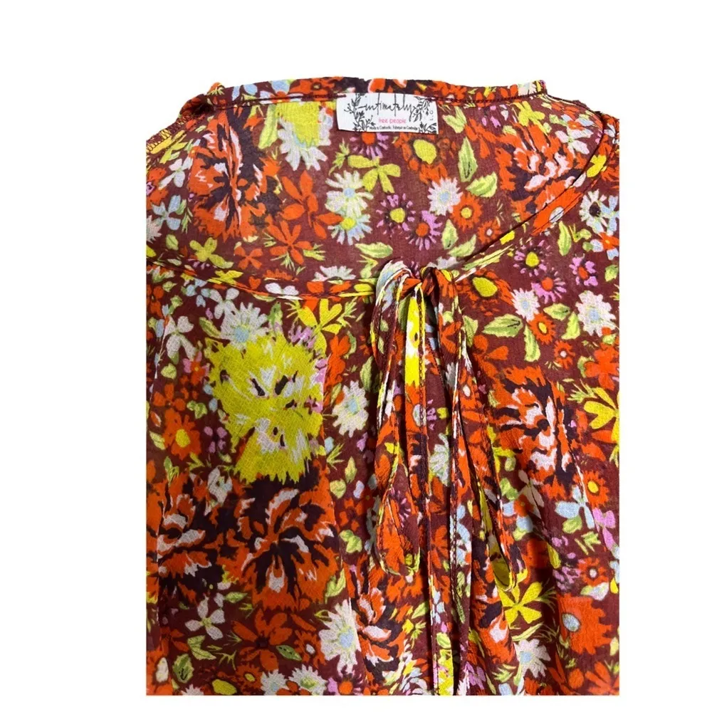 Free People Floral Ruffle Lace Bodysuit | Sheer Long Sleeve | Size Large - Image 7