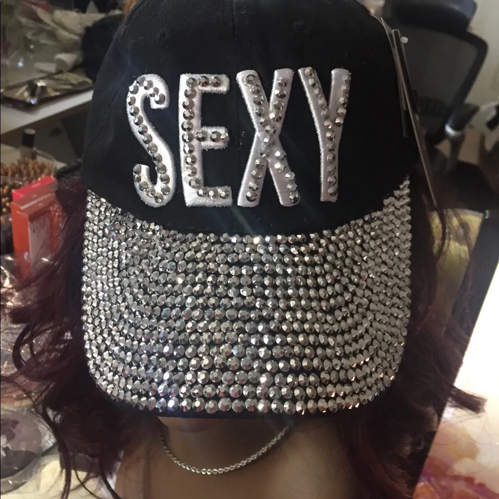 "SEXY" hat black with shimmering studs - Image 2
