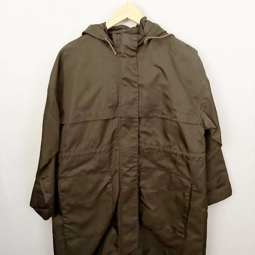 ZARA | Brown Hood Hooded Jacket Coat Oversized Overcoat Rain Trench | Size Small - Image 3