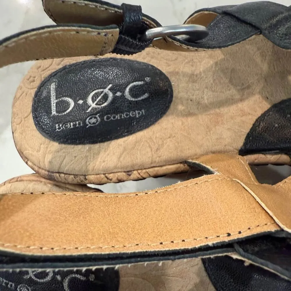 Born Concept b.o.c Slingback Strappy Cork Wedge Sandals Womens 10M Black Leather Size 10 - Image 6