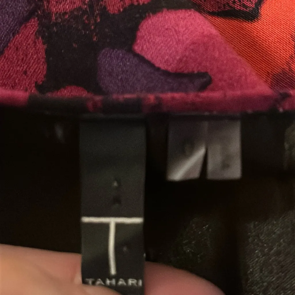 T Tahari Purple Red Abstract Floral Sleeveless Dress Size 0‎ Sheath F704R608 - Image 9