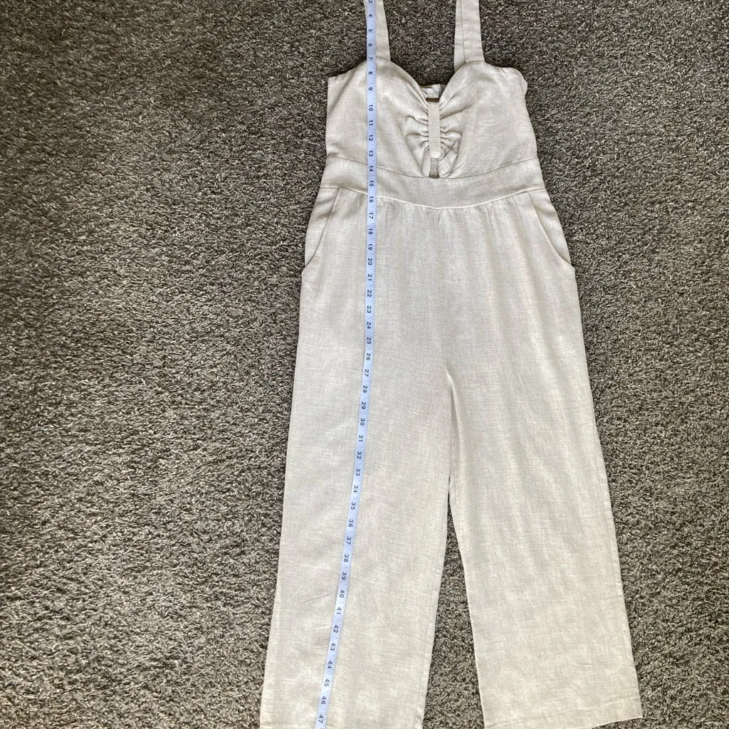 Monceau Los Angeles 70% Rayon 30% Linen Oatmeal Wide-Leg Jumpsuit Size L - Image 3