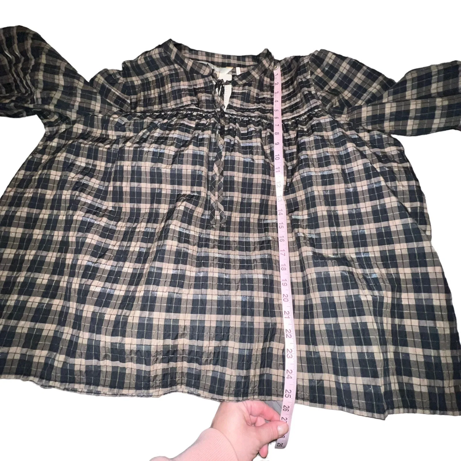 Barbour Lorelie Praline Gingham Plaid Popover Peasant Shirt Womens Size 14 New - Image 5