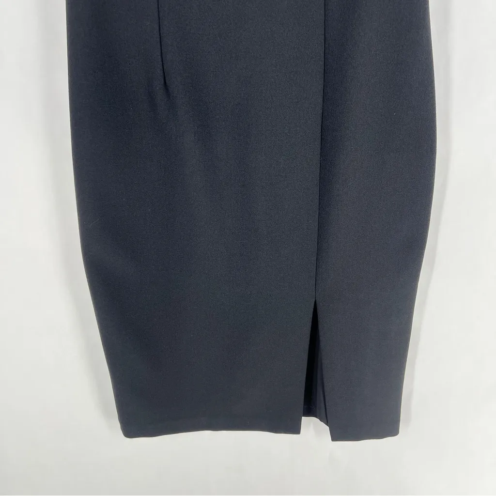 Eliza J Black Crepe V-Neck Midi Dress Spaghetti Straps Front Slit Empire Waist 4 - Image 4