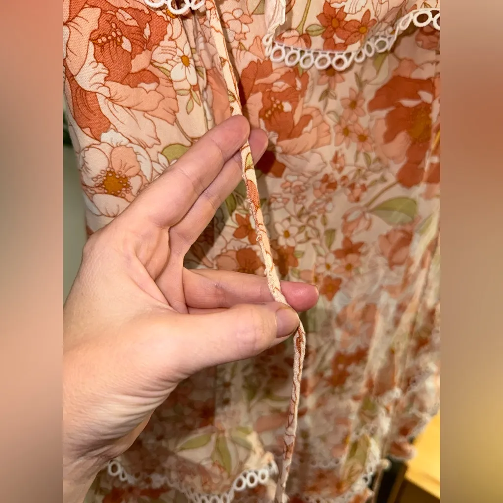 Bardot Caitlyn‎ Peach Floral Off-the-Shoulder Ruffle Tiered Mini Dress Medium - Image 7