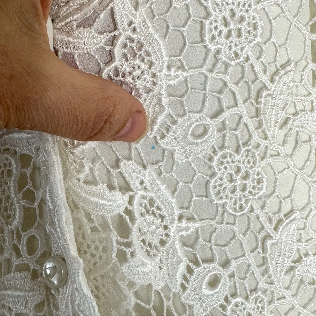 Vintage 90s Ivory Lace Vest Sz L (14) Button Sheer Tie Back Grandma Cottage Soft - Image 9