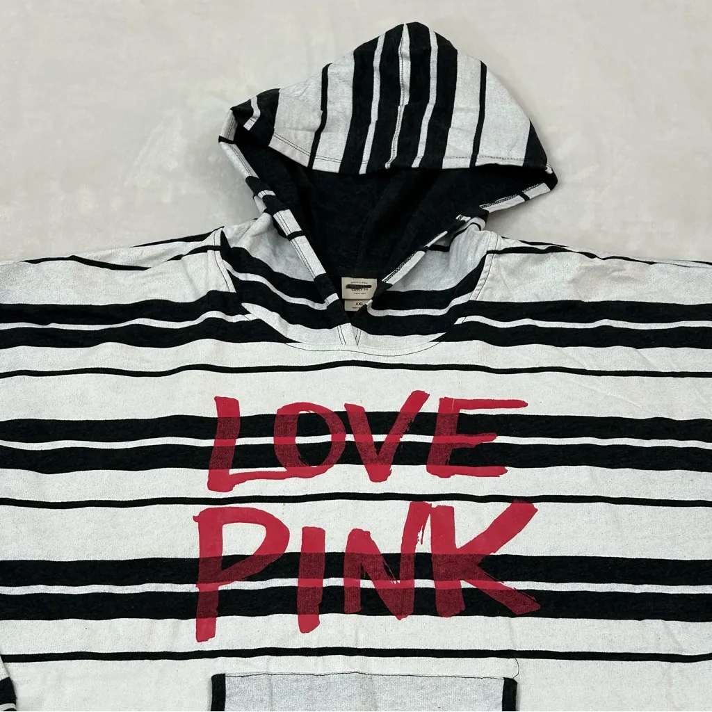 Mossimo Supply Co. Love Pink Black White Striped Oversized Hoodie Sweatshirt XXL Size 2X - Image 2